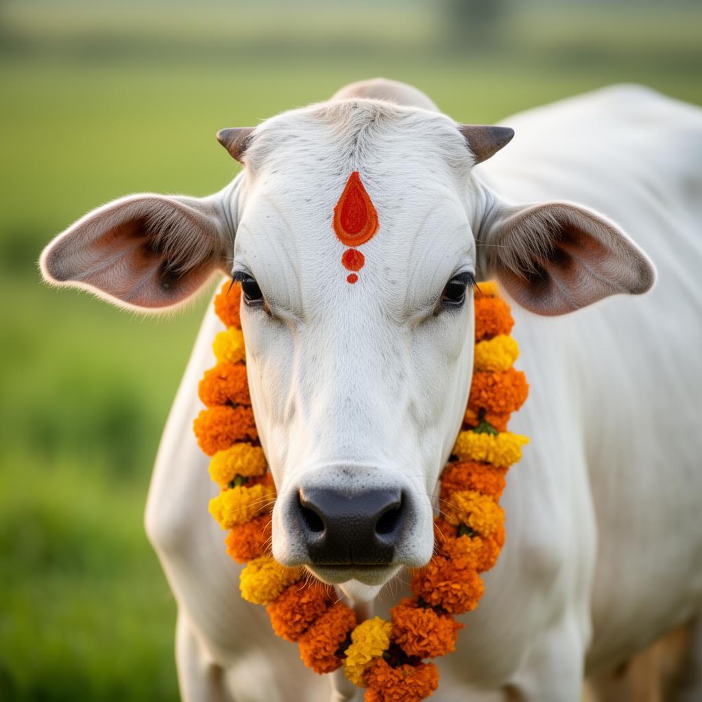 माला पहनी गौ माता